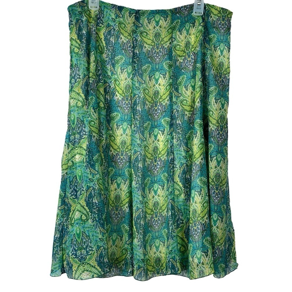Womenās Green Paisley Print Chiffon Fairycore Gore Skirt Plus Size 14W